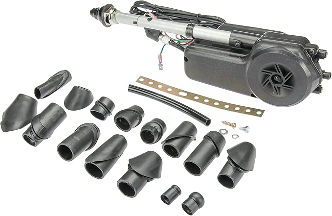 URO Parts AUTA2050B Power Antenna Kit, Universal Power Antenna w/Black Mast; Includes mounting Hardware and Electrical connectors; for Vehicles with 0-30 Degree Body Slopes