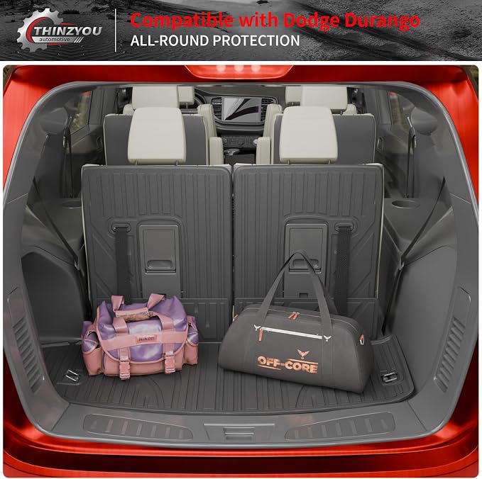 Cargo Mat Compatible with 2016-2025 2026 Dodge Durango Trunk Liner for 6&7 Seats Cargo Area Protection All Weather Back Seat Cover 2024 Durango Accessories (3rd Row Backrest Mats+Trunk Mats)