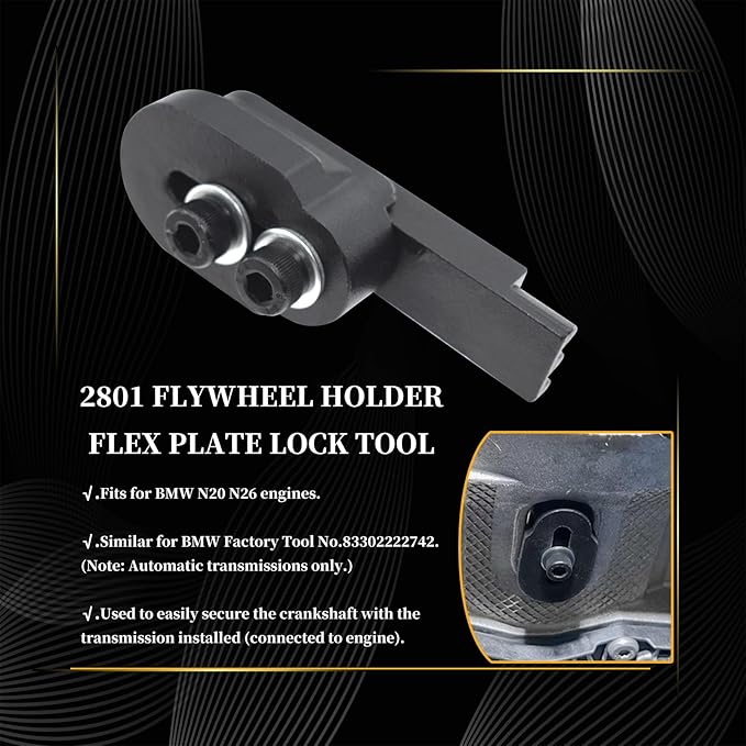 2801 Flywheel Holder Flex Plate Lock Tool & 7676 Oil Seal Repair Kit with Balance Shaft & Oil Pump Alignment Tool Set, Compatible with BMW N20 N26 Engines, with Case & Gloves