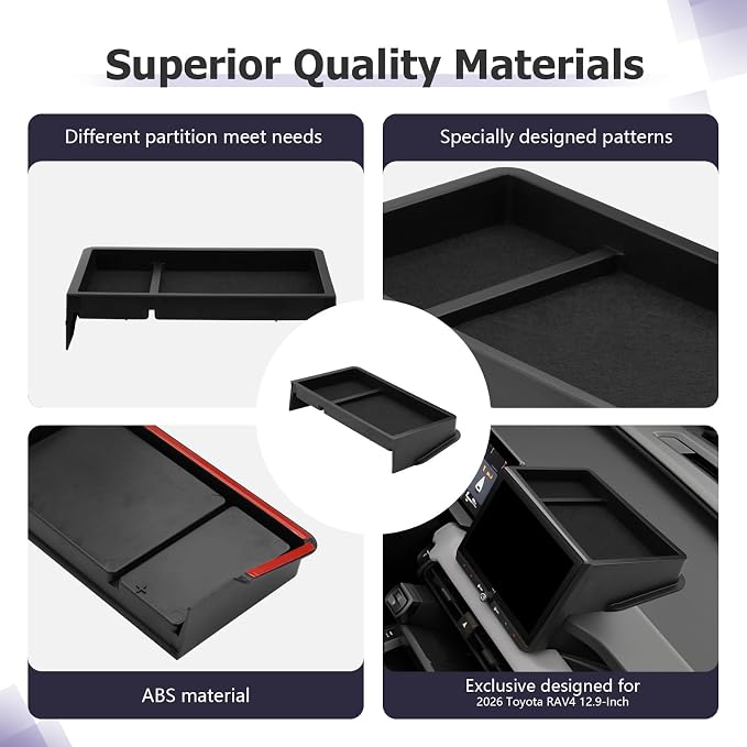 LUWU 2026 RAV 4 Dashboard Storage Tray Compatible with 2026 Toyota RAV 4 Accessories Behind Screen Organizer 2026 RAV4 Limited/XLE Accessories Display Box Silicone Material [ONLY for 12.9’’ Screen]