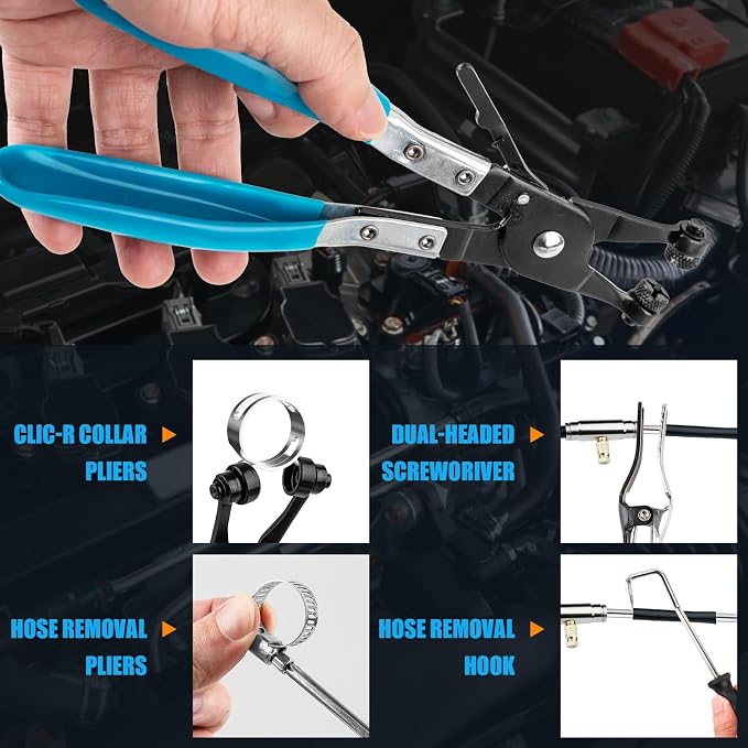 9PCS Professional Hose Clamp Pliers Set for Automotive, Long Reach Flexible Wire & Swivel Jaw Pliers for Fuel, Oil, Coolant Radiator Heater and Water Hoses