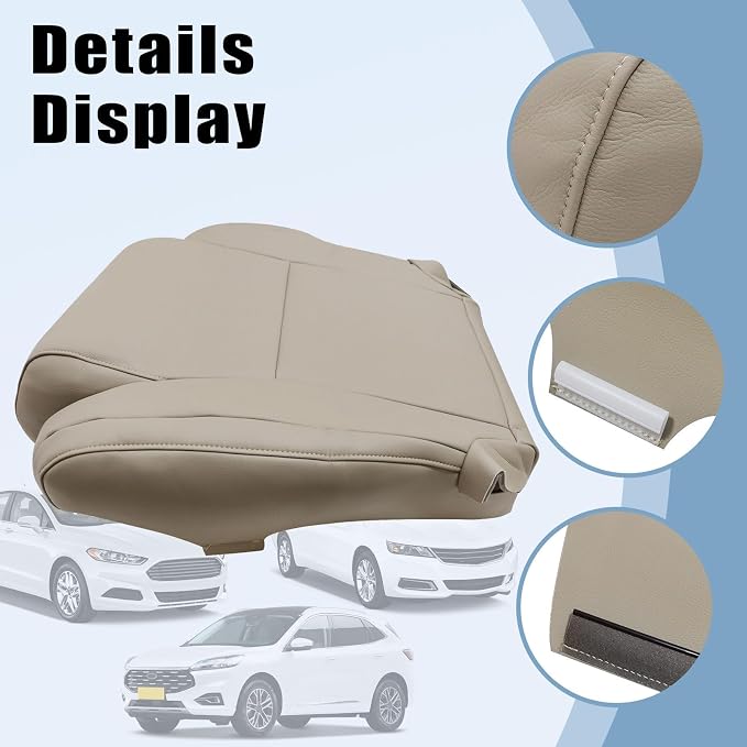 SecosAutoparts Driver & Passenger Bottom & Top Replacement Microfiber Leather Seat Covers #44 Sand Beige Tan Compatible with Toyota Tundra Sequoia Based SR5 Limited 2007 2008 2009 2010 2011 2012 2013