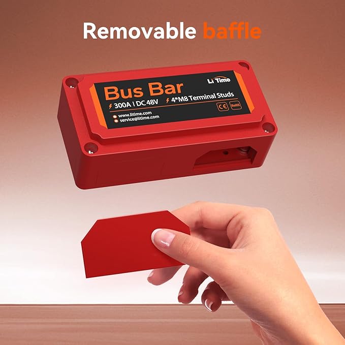 Litime 300A Bus Bar, Power Distribution Block with 4*M8 Terminal Posts, Max. DC 48V for Automotive, Marine, Solar Applications and Electrical System, Red