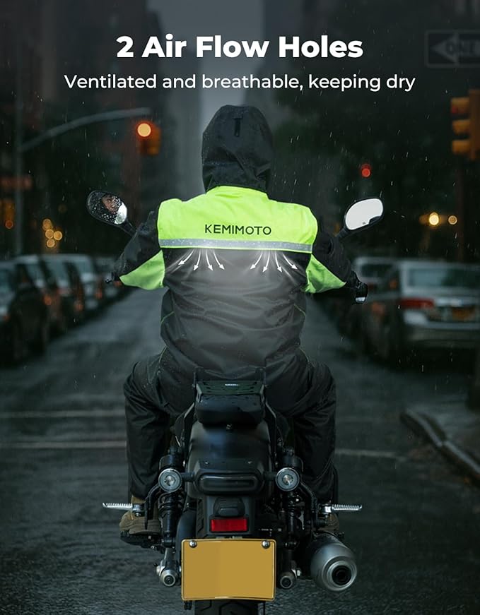 KEMIMOTO Rain Suit for Men, Motorcycle Rain Gear Waterproof Protective Rain Coat with Pants 2 Pieces Rainsuit Breathable Outdoor Fashion Green 3XL