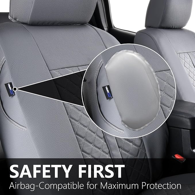 Truckiipa Front Seat Covers for Toyota Tacoma, Waterproof Leather Seat Protectors Truck Seat Covers Fit for 4th Gen 2024-2026 Toyota Tacoma Double Crew Cab, Front Pair, Gray