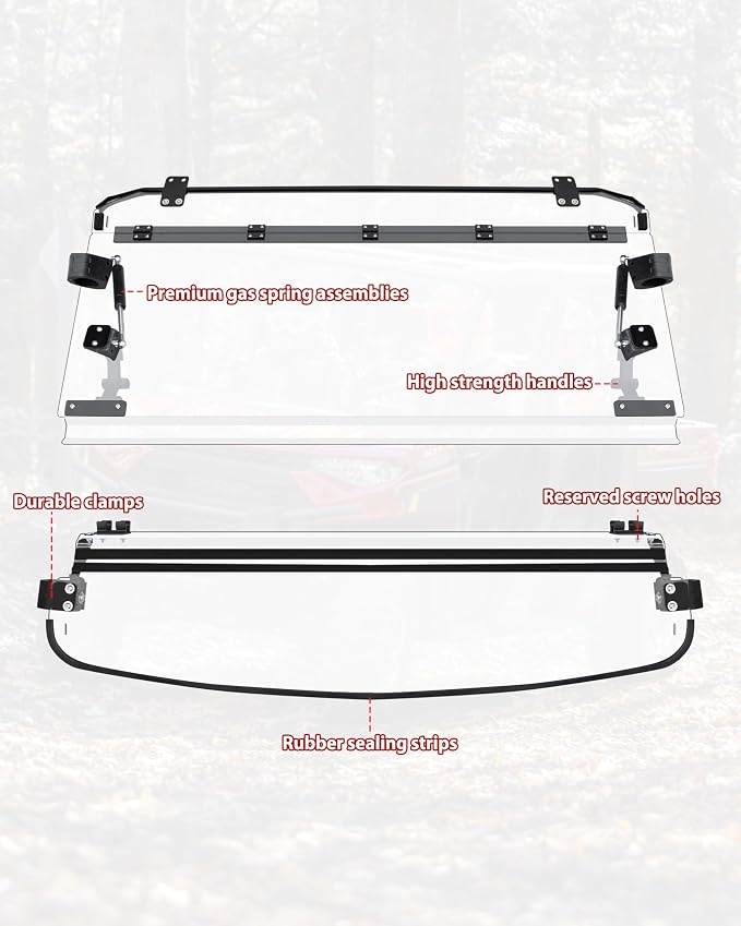 SAUTVS Flip Up Windshield for Polaris Ranger XP 1000/ Crew/ Diesel/ XP 900 2017-2026 Accessories, Clear 1/5" Hard Coated Polycarbonate Front Flip Windscreen Window, Can be Closed/Vented or Fully Open