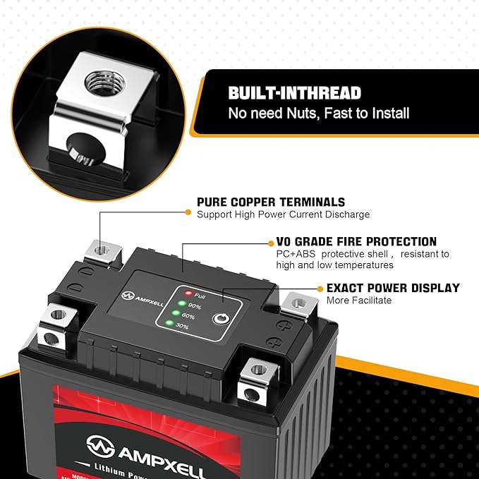 YTZ5S/YTX4L-BS Lithium Motorcycle Battery 12V 2.5Ah 150A Replacement YTX5L-BS Powersport Battery, Motorcycle, ATV, UTV, Moped, 4 Wheeler and Generator Battery etc,Polarity [- +]