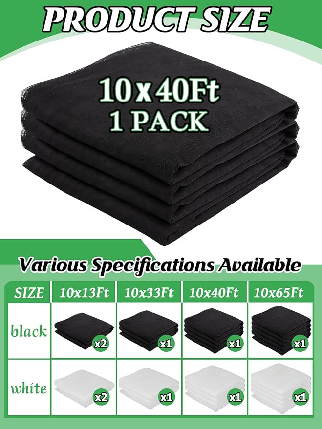 40x10ft Large Mosquito Net - Mesh Netting for Garden Skin and Plants Protection, Patio Bird Bug Screen, Black