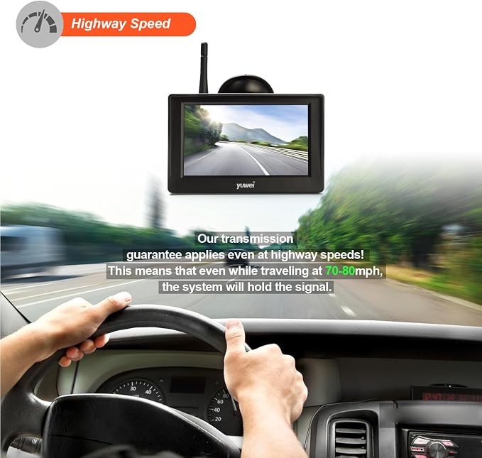 Digital Wireless Backup System, Waterproof and Night Vision Wireless License Plate Rear View Camera + 4.3’’ Wireless Display for RV, Cars, Truck, Vans