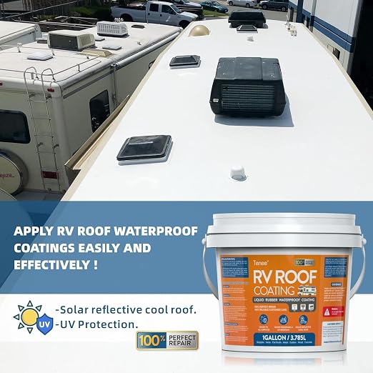 1 Gallon RV Roof Sealant, RV Roof Coating White, Professional Grade Liquid Rubber, Solar Reflective Waterproof Sealant for Leak Repair on Camper, Trailer & Motorhome Roofs (Fits EPDM, TPO, Fiberglass)