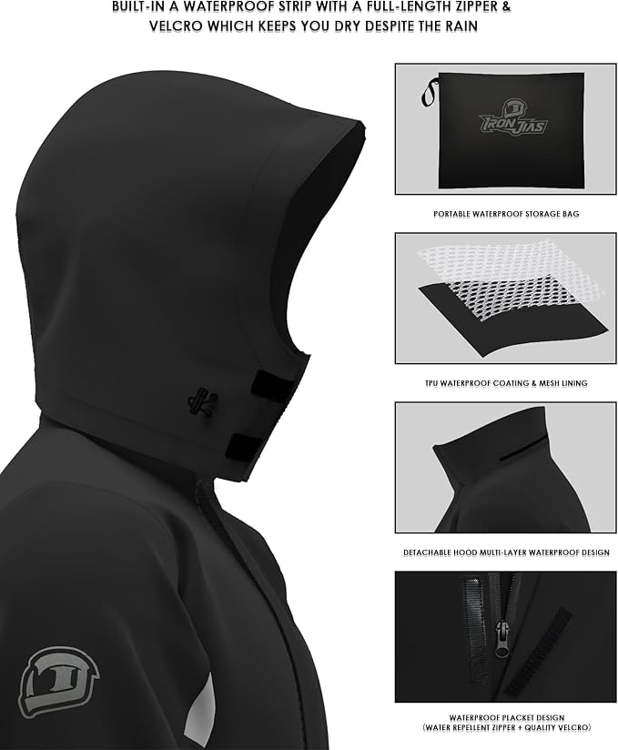 IRON JIA'S Rain Suit, Motorcycle Rain Gear for Men & Women, Waterproof Jacket and Pants, Breathable Reflective Raincoat for Farm Fishing Golf (Black XXL)