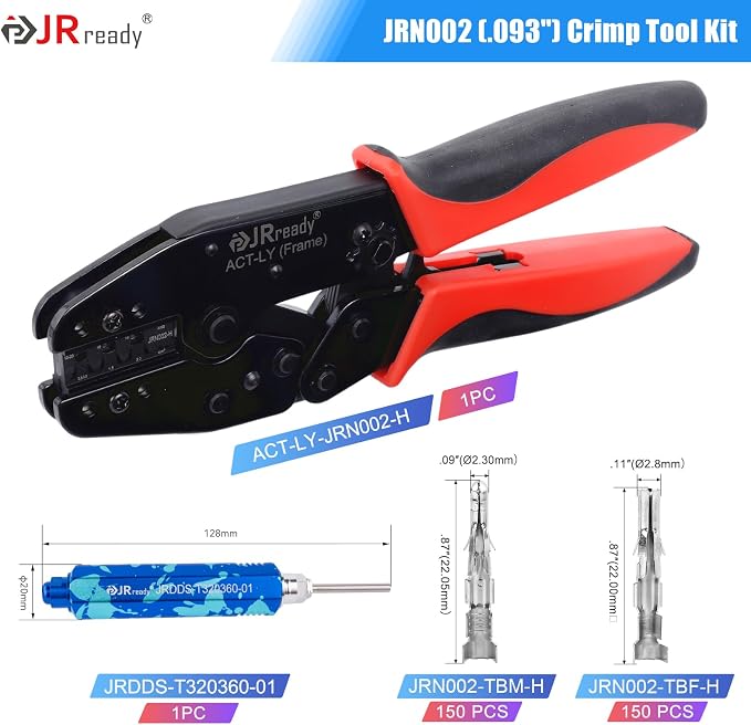 JRready ST6551 Molex .093” Crimp Tool Kit with Pins and Sockets 1189 Series 02091104/02092103 14-20AWG for Molex .093 Power Connector Upgraded Pin Removal Tool 2.36mm Diameter Contact 150Pairs