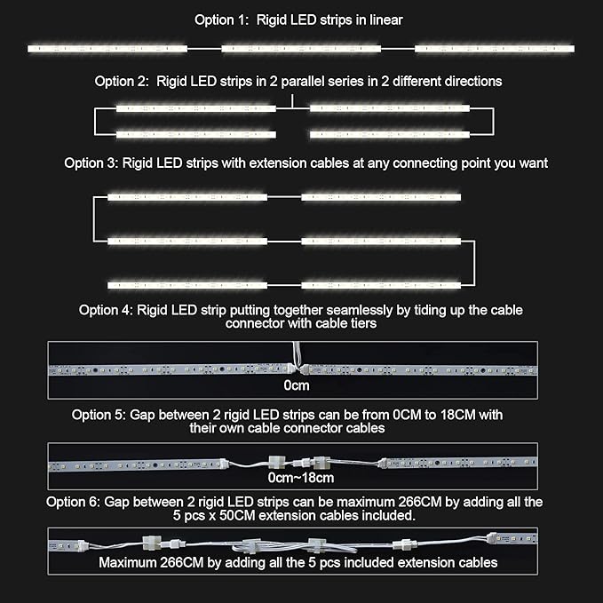 Under Cabinet LED Lighting Kit for Kitchen Cabinets Counter Shelf Bookcase Closet. 6 PCS 12 Inches LED Light Strip with Adapter Switch Dimmer Extension Cable. Plug in. Dimmable. Daylight White 5000K.