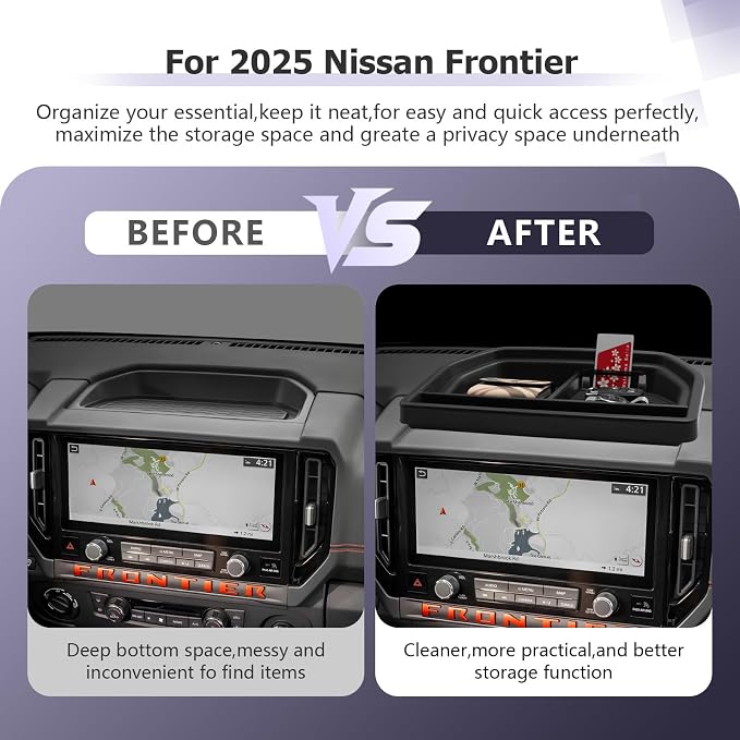LUWU Compatible with 2025 2026 Frontier Dashboard Storage Tray 2025 2026 Frontier S/SV/Pro-X/Pro-4X/SL 12.3-inch Behind Screen Organizer Center Console Dash Tray Frontier 2026(Only for 12.3" Screen)
