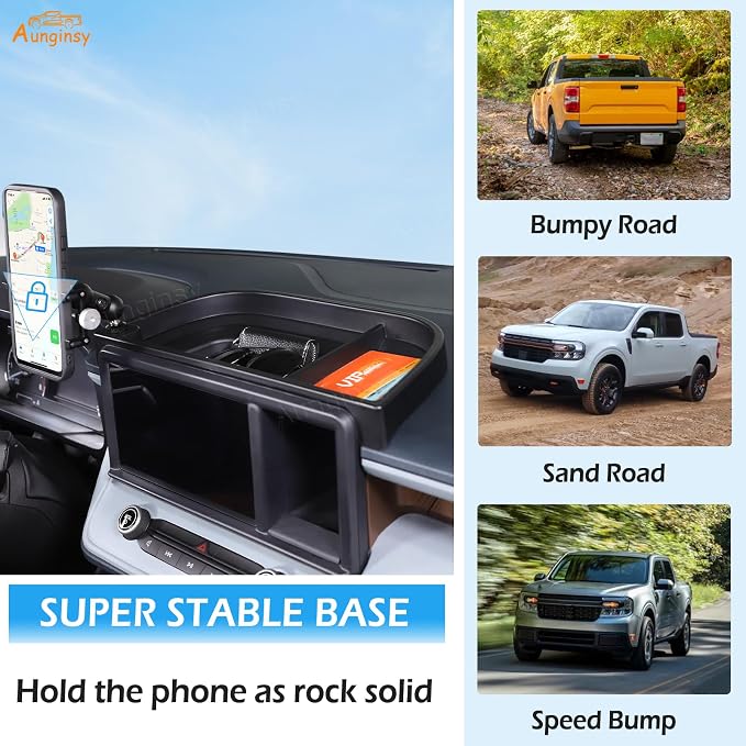 Aunginsy Center Console Dash Storage Tray Compatible with Ford Maverick 2022 2023 2024 Dashboard Multi-Functional Phone Holder Storage Box Organizer Tray Insert with Mobile Phone Mount Accessories