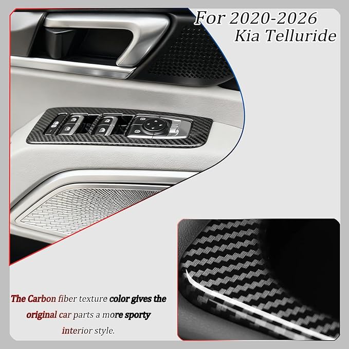 Window control panel cover,For Kia Telluride 2020 2021 2022 2023 2024 2025 2026, power windows trim - Carbon Fiber Accessories(For SX, SX-Prestige X-Line, SX-Prestige X-Pro, SX-Prestige, X-Line)