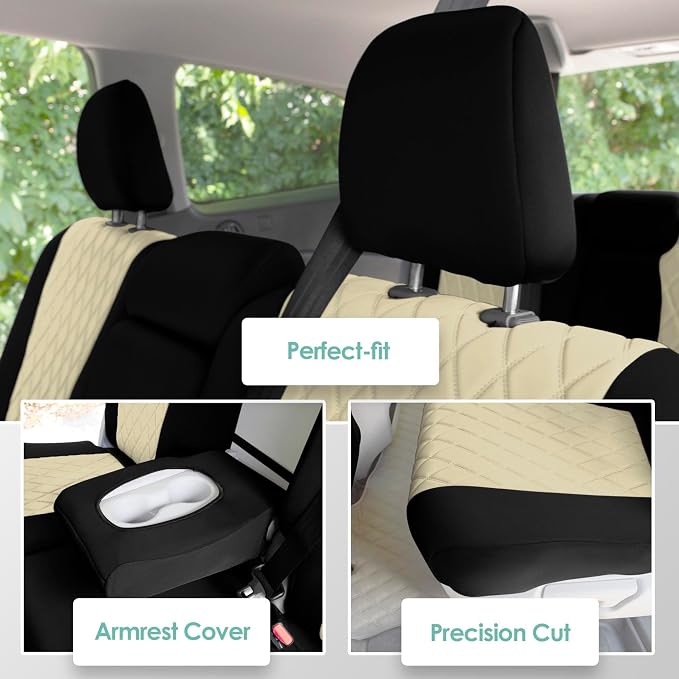 FH Group Custom Fit Car Seat Covers Specifically Made for 2016–2022 Honda Pilot, 2nd Row Set Beige Ultraflex Neoprene, Waterproof Car Seat Cover, Honda Accessories