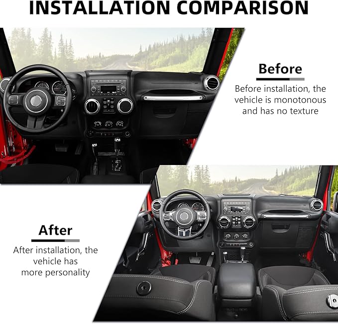 RAZPOY JK 18PCS Interior Trim Kit, Steering Wheel Trim & Gear Shift Cover Air Conditioning Vent Trim Compatible with 2011-2017 Jeep Wrangler JK 4-Door, Chrome