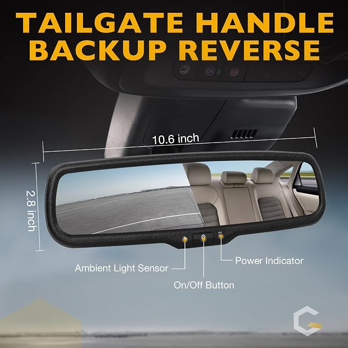 Gledewen Backup Camera Tailgate Handle & 4.3 inch LCD Rear View Mirror Monitor, Upgraded Metal Tailgate Latch, Compatible with 1999-2006 Chevy Silverado/GMC Sierra 1500 2500 3500, Replace 15997911