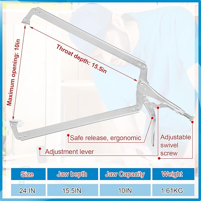 Yexiya 2 Pcs 24 Inch C Clamps Locking Pliers Welding Table Clamps Heavy Duty Locking Pliers Large Opening Adjustable with Grip Swivel Pads Alloy Steel for Woodworking Repair Home Auto Workshop
