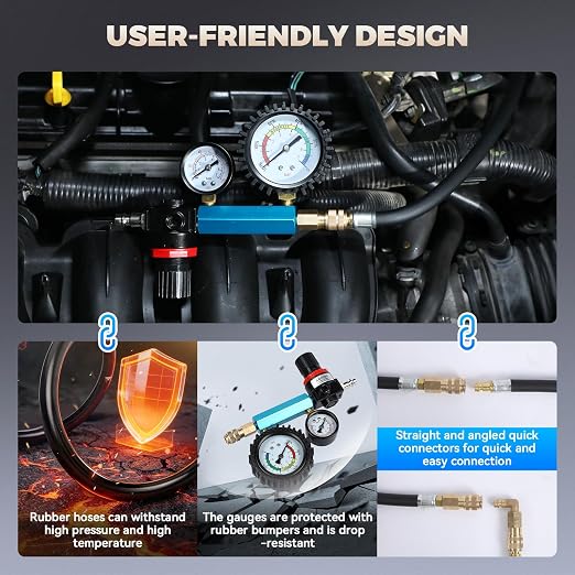 Diesel Compression Tester Kit 47pcs Petrol & Diesel Engine Compression Tester Small Engine Cylinder Leak Down Tester with Compression Gauge, Leak Detector, Gloves, for HDI/TDCi/Pumpe Duse Engine