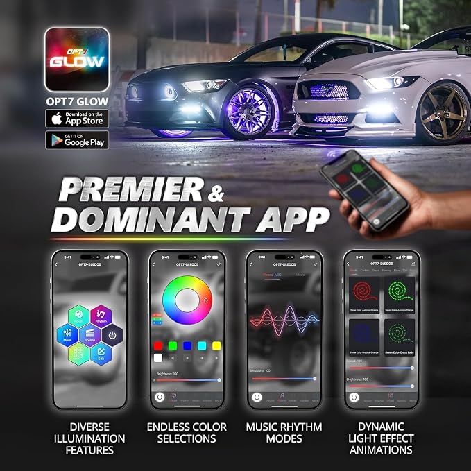 OPT7 Aura Pro Wheel Lights & Grille Lights LED Bundle Kit with App & Remote Control, Multicolor Modes, Music Sync Exterior Decor Accessories for Car Truck RV SUV
