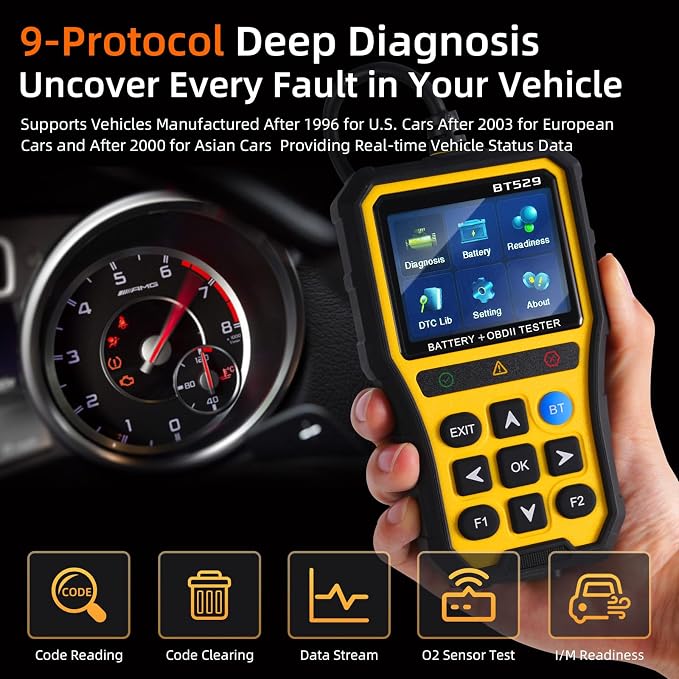 2-in-1 OBD2 Scanner with Battery Tester, 2025 Elite Engine Code Reader & 12V Battery Tester for AGM/EFB, Cranking/Charging Analyzer, Bluetooth Scan Tool for Gas Cars, SUVs & Vans