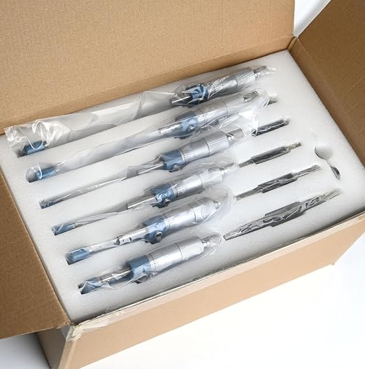 6PCS Outside Micrometer, 6” Micrometer Set, High Precision 0.0001” 0-1"/1-2"/2-3"/3-4"/4-5"/5-6" Machinist Tools, Micrometer Set, with Calibration Standard, Wrench