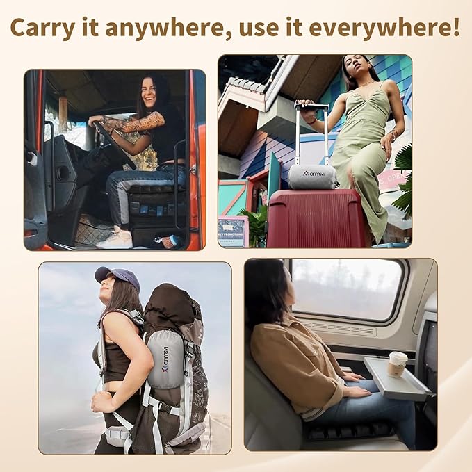 Inflatable Seat Cushion with Built-in Pump for Airplane Travel, Car & Office Chair - Portable Air Pad for Sciatica, Coccyx & Tailbone Pain Relief - 3D Air Cell Support for Long Sitting, 0.8lbs
