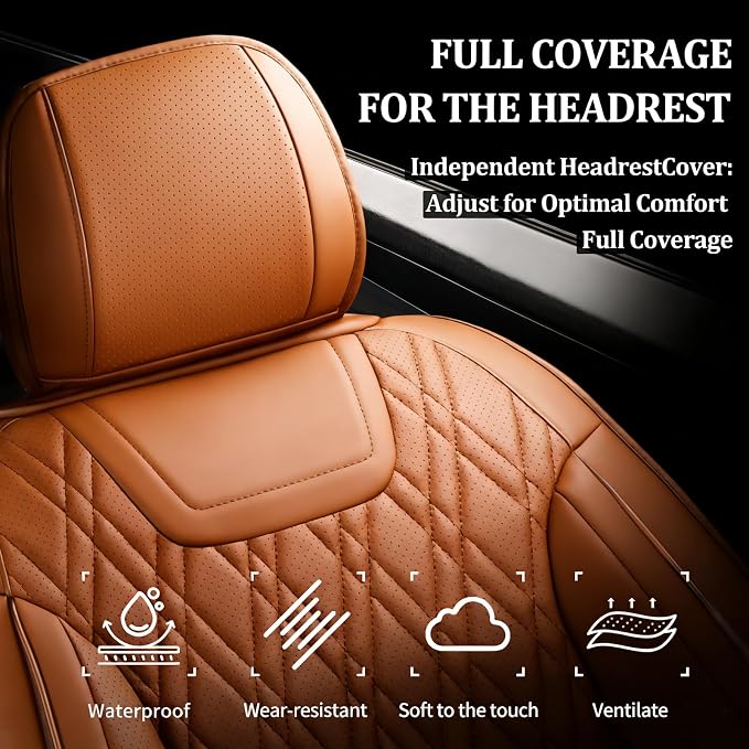 Car Seat Covers Compatible with Ford Taurus 2002-2019 - Waterproof & Breathable Luxury Leather All-Weather Seat Cushions Protectors,Only 2 Front seat Covers (Brown)