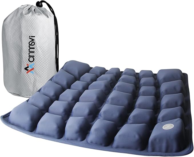 Inflatable Seat Cushion with Built-in Pump for Airplane Travel, Car & Office Chair - Portable Air Pad for Sciatica, Coccyx & Tailbone Pain Relief - 3D Air Cell Support for Long Sitting, 0.8lbs