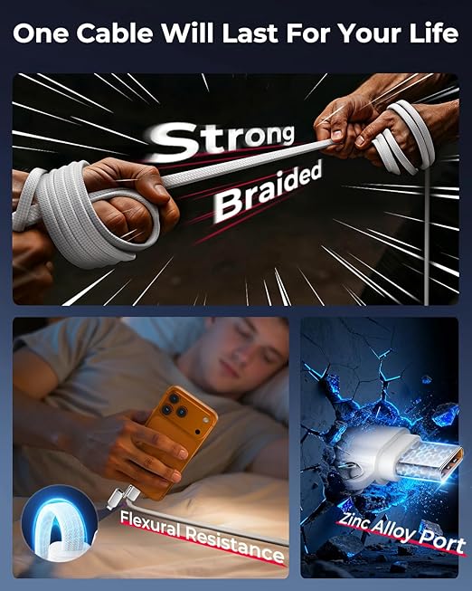 SHEZI Braided USB C to USB C Cable, 240W 4 in 1 Charging Cable 5FT, Fast Charging USB A/C to Lightning/Type C for iPhone 17 16 15 14 Pro Max/MacBook/iPad/Samsung, Multi Charger Cords for All Devices
