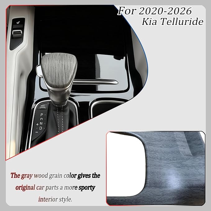 Gear Shift Cover,for Kia Telluride 2020 2021 2022 2023 2024 2025 2026,Car Center Console Gear Shift Knob Cover Trim Cap - Gray Wood Grain