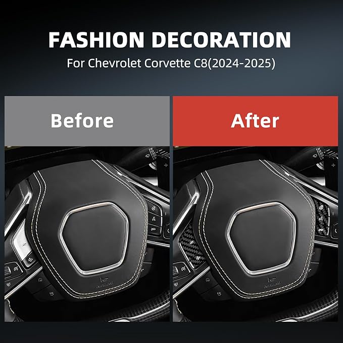 Steering Wheel Button Covers with Real Carbon Fiber - 5PCS for C8 Steering Wheel Button Stickers with Heating and Voice Control Button, for Corvette C8 2024 2025 Accessories (Black)