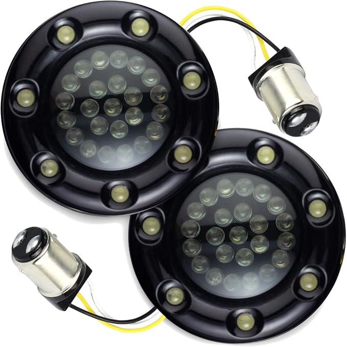 Eagle Lights 2 Inch Bullet Front Infinity Beam LED Turn Signals w/Running Light Ring Covers for Harley Davidson - Black / 1157 Base