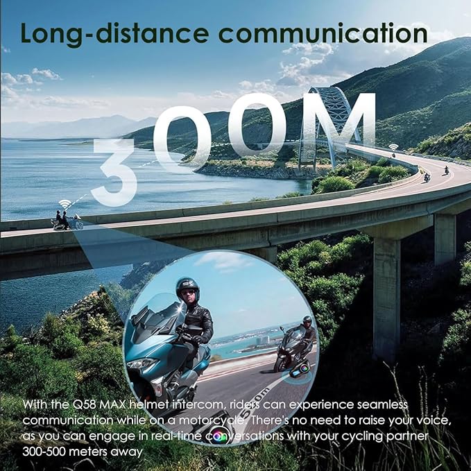Bluetooth Motorcycle Helmet Intercom, 1500 feet Wireless Communication, Built-in Display, FM Radio, Noise Reduction, Music Sharing for 2 Riders, Waterproof, High Volume Sound Quality. 1000mAh, 2-Pack