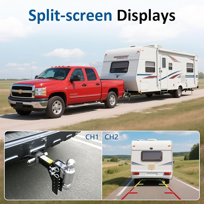 Dual RV Backup Camera for Truck - 7 Inch HD Split Screen Reverse Camera for Trucks, Easy Install, IR Night Vision, IP69 Waterproof - Rear Camera for Trucks, Trailers, RVs, Tractors