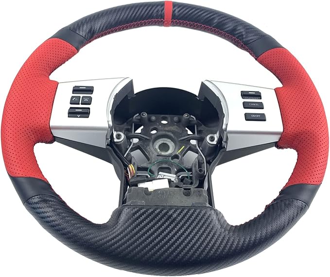 Matte Black Carbon Fiber&Red Perforated Leather Steering Wheel Cover Hand-Stitch Sew on Wrap for Nissan Pathfinder 2005-2012 / Nissan Xterra 2005-2015 / Nissan Frontier 2005-2019
