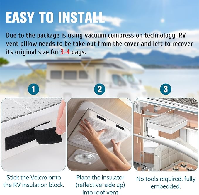 RV Vent Insulator 14 x 14 x 2.8 inches 1pcs Waterproof RV Skylight Cover for Camper Vents, Heat Reflective Window Insulation Sun Shade Fits 14’’ Travel Trailer