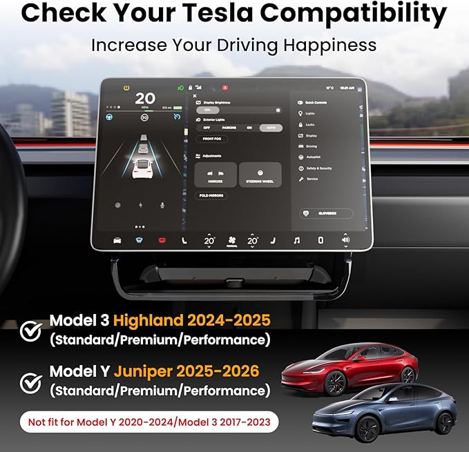 Model Y Juniper & Model Y L Under Screen Storage Organizer 2025-2026/Model 3 Highland 2024-2026, Center Console Organizer Tray Tissue Holder for Tesla Model Y Juniper Accessories, Black
