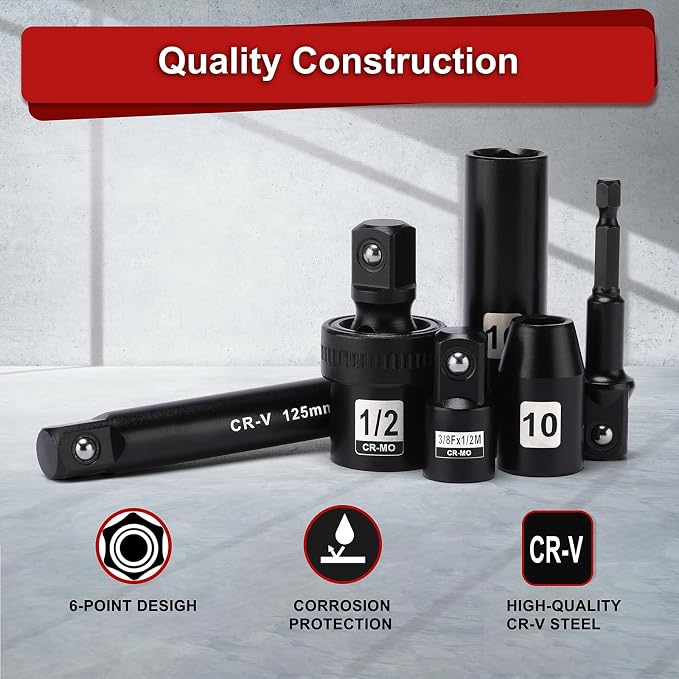 Mayouko 41PCS 1/2" Drive Impact Socket Wrench Set, Deep & Shallow Metric Socket Set 8-32mm, 72 Tooth Ratchet Handle, CR-V, Includes Extension Bars, Universal Joint, Adapters, 6 Point Design