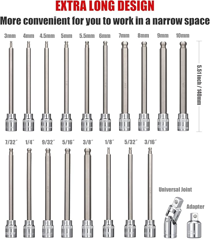 20-Piece 3/8 Inch Drive Long Ball End Hex Bit Socket Set & 25-Piece Screw Extractor Set