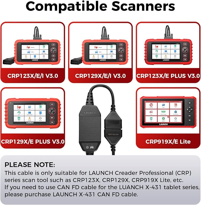 LAUNCH CAN FD Connector Adapter Cable for CRP Series Scan Tool, Compatible with Creader Professional OBD2 Scanners CRP123X/E/I V3.0, CRP129X/E/I V3.0, CRP129X/E/I Plus V3.0, CRP919X/E Lite