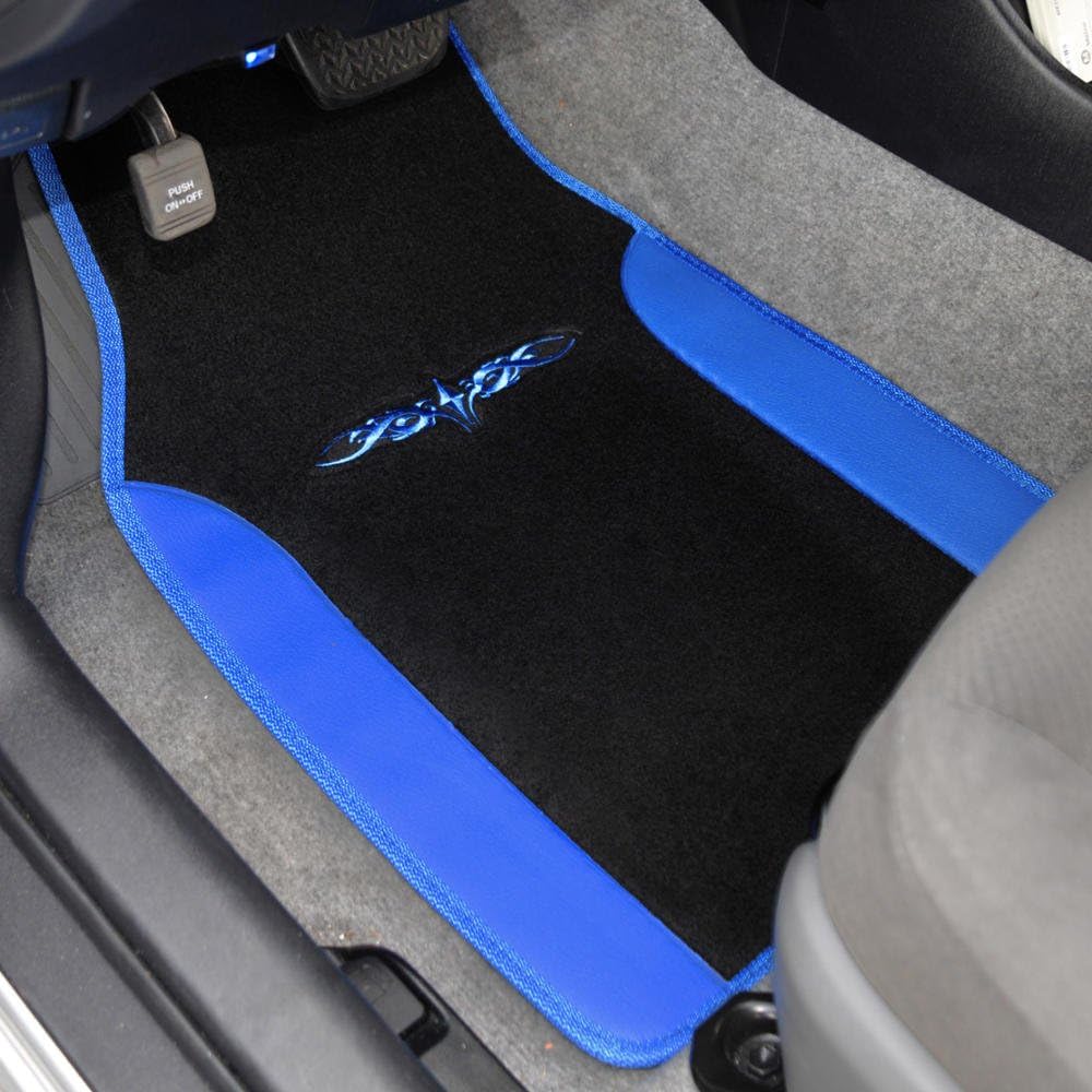 BDK Premium Carpet Black & Blue Floor Mats for Cars - Universal Fit Interior 4-Piece Car Mats Full Set - Cute Car Accessories Interior Floor Covers for SUVs, Trucks,Van, & Car