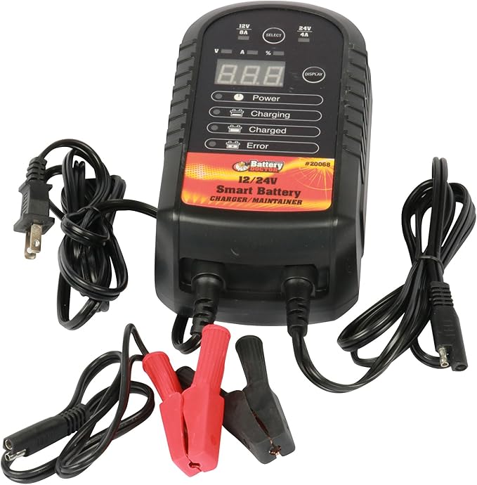 WirthCo 20068 Battery Doctor Black CEC Certified Smart Battery Charger and Maintainer (12V to 24V, 4 Amp to 8 Amp)