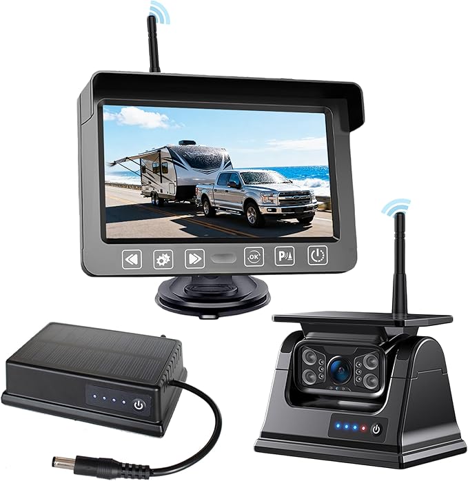 Magnetic Wireless Backup Camera, LASTBUS Solar Portable Truck Trailer Rear View Camera + 5" 1080P HD Monitor No Wiring Waterproof Night Vision Backup Camera System for Car RV Camper 5th Wheels