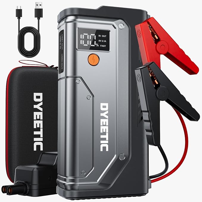 7000A Jump Starter, 12V Car Battery Booster Pack(All Gas/12.0L Diesel)，Car Starter Smart Jumper Cables with USB Fast Charging Power Bank, 800LM Flashlight