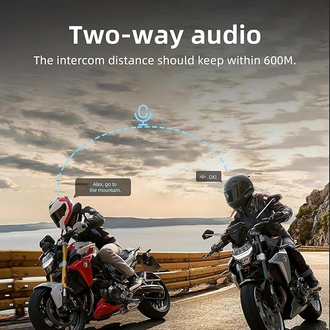 Motorcycle Helmet Intercom Headset E1 with CVC Noise Cancellation Stereo Music IPX6 Waterproof for Full Face Helmet 2 Pack