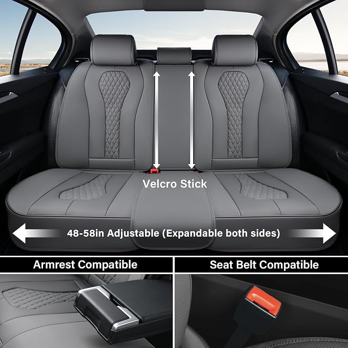 Coverado Automotive Seat Covers, Back Car Protectors, Gray Leather Seat Covers, 3-Piece Car Seat Covers for Back Seats Universal Fit for Trucks SUVs Cars