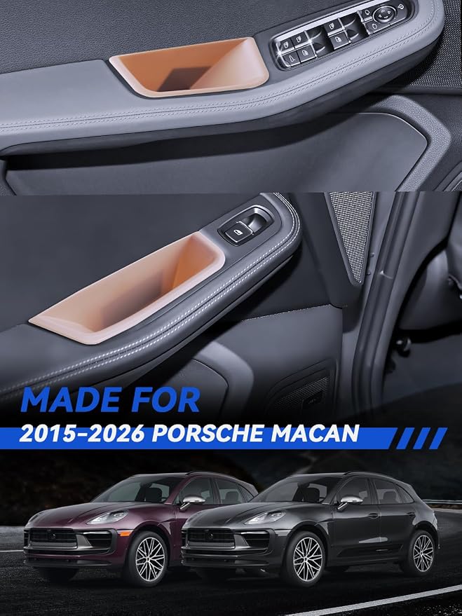 for Macan Door Side Storage Boxes 2015-2025 2026 Porsche Macan S/T/GTS Accessories Front & Rear Door Pocket Organizer Tray Set with Anti-Rattle Liners 4PCS(Not for 2024+ Macan EV)